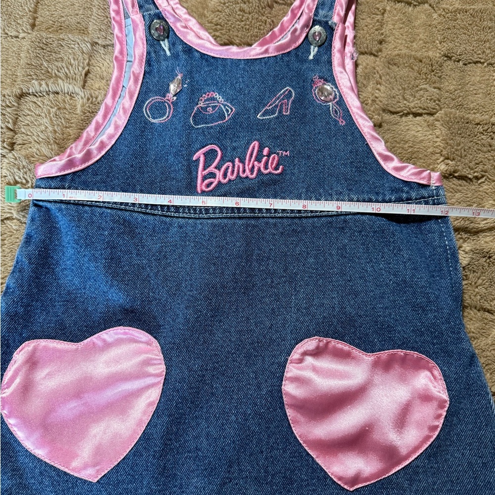 Vintage Barbie Denim Overalls with Pink Heart Pockets - Picture 3 of 8